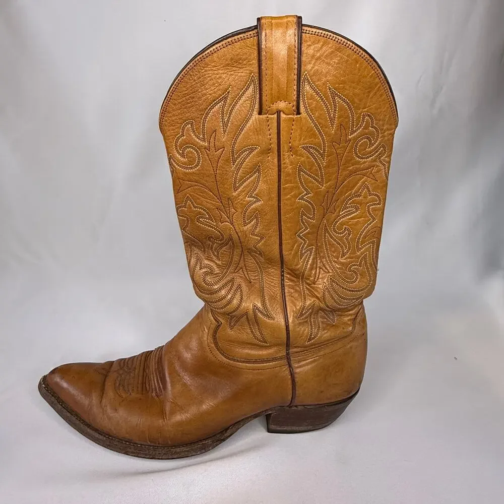Vintage Justin Style 2521 Honey Tan Leather Cowboy Boots - Men's Size 10 D